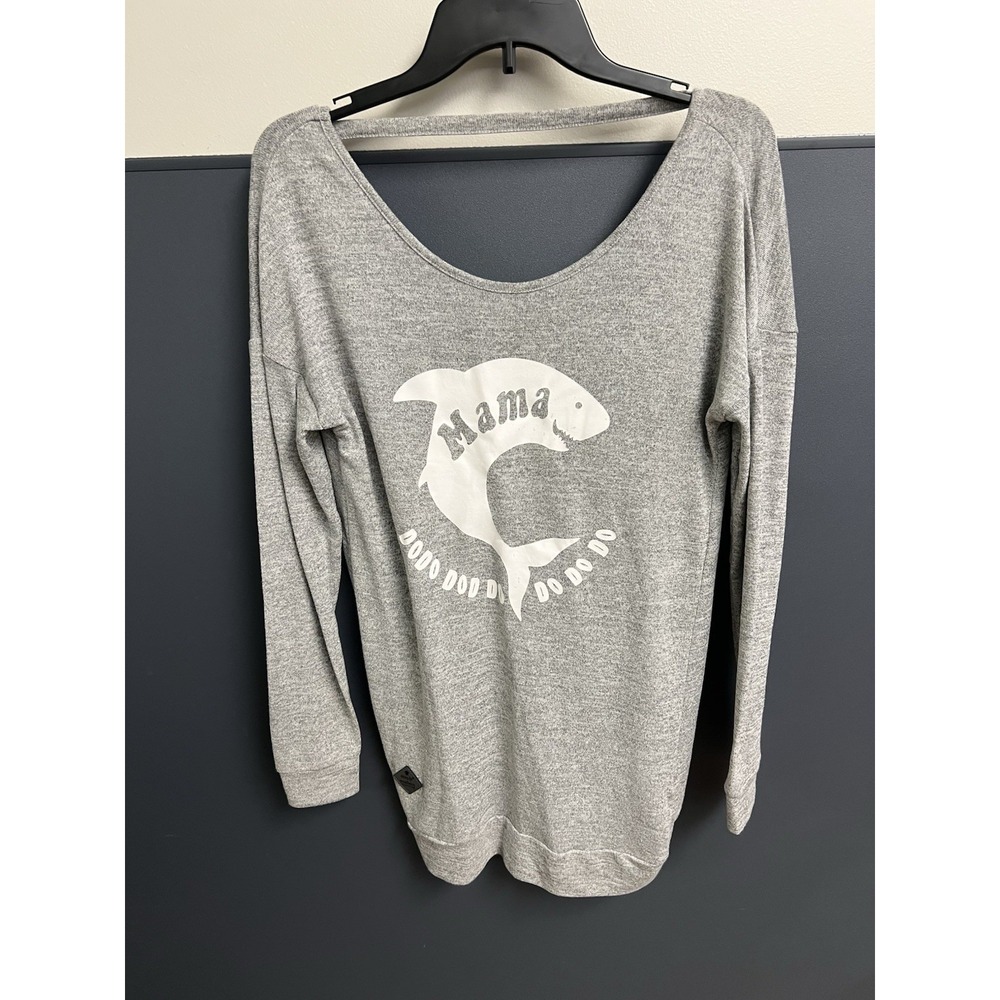 Simply Southern Long Sleeve Open Back Fabric Twist Gray Women Small‎ Mama Shark